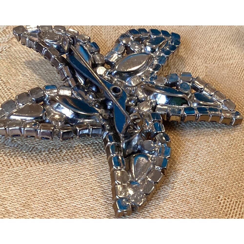 Vtg WEISS Something Old Blue Rhinestone Star Fish Brooch Pin Prong Set 2.75” - Picture 7 of 7